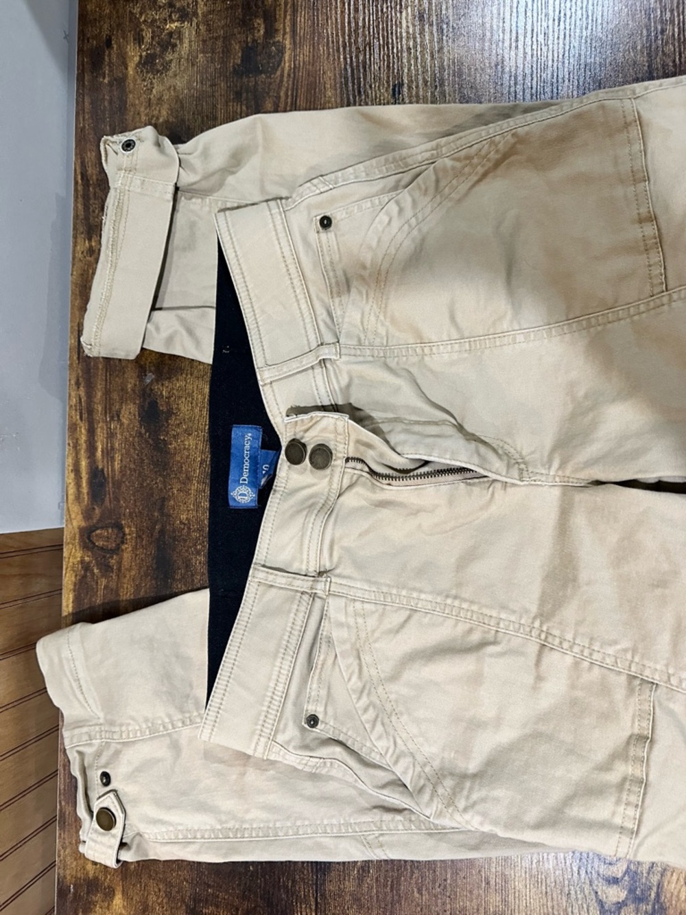 Democracy Beige/Tan Pants with Navy Label